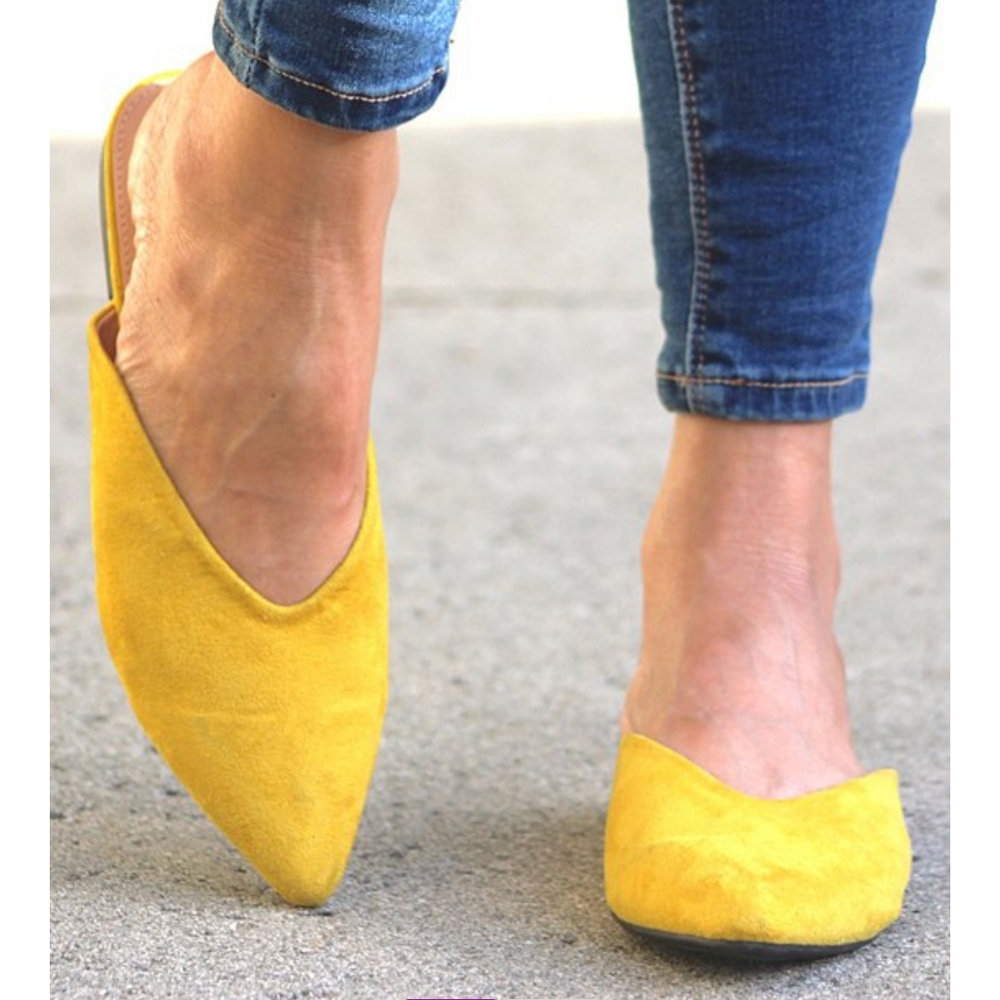 Mustard Pointed Toe V Cut Mule Sandal